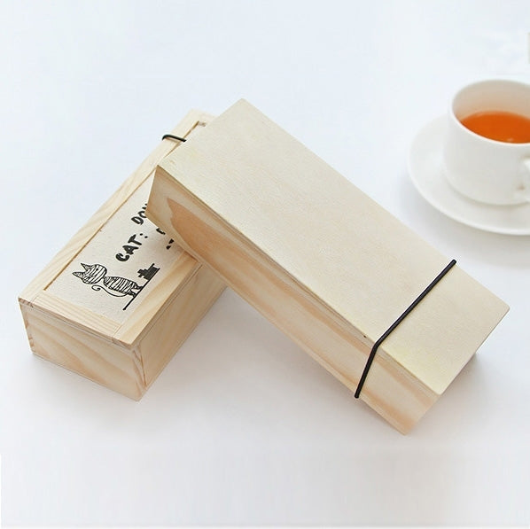Creative Stationery Wooden Multi-function Simple Cool Cat Stationery Case Pencil Case Storage Box School Office Supplies, Random Pattern Delivery