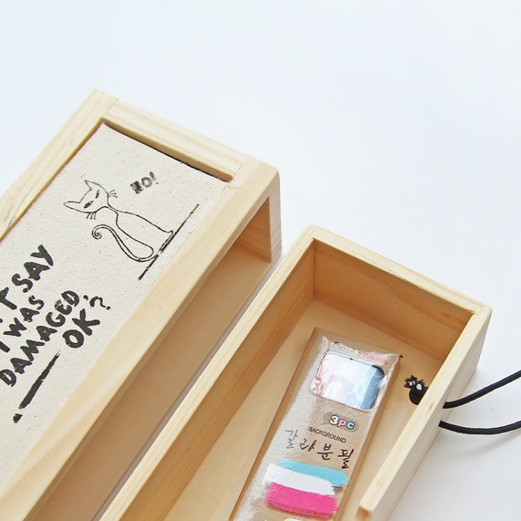 Creative Stationery Wooden Multi-function Simple Cool Cat Stationery Case Pencil Case Storage Box School Office Supplies, Random Pattern Delivery