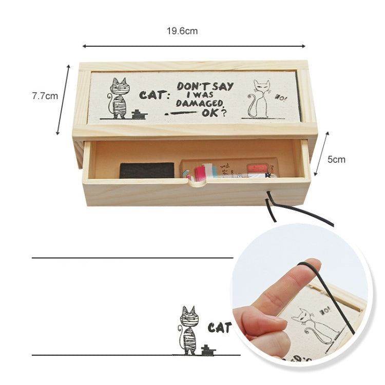 Creative Stationery Wooden Multi-function Simple Cool Cat Stationery Case Pencil Case Storage Box School Office Supplies, Random Pattern Delivery