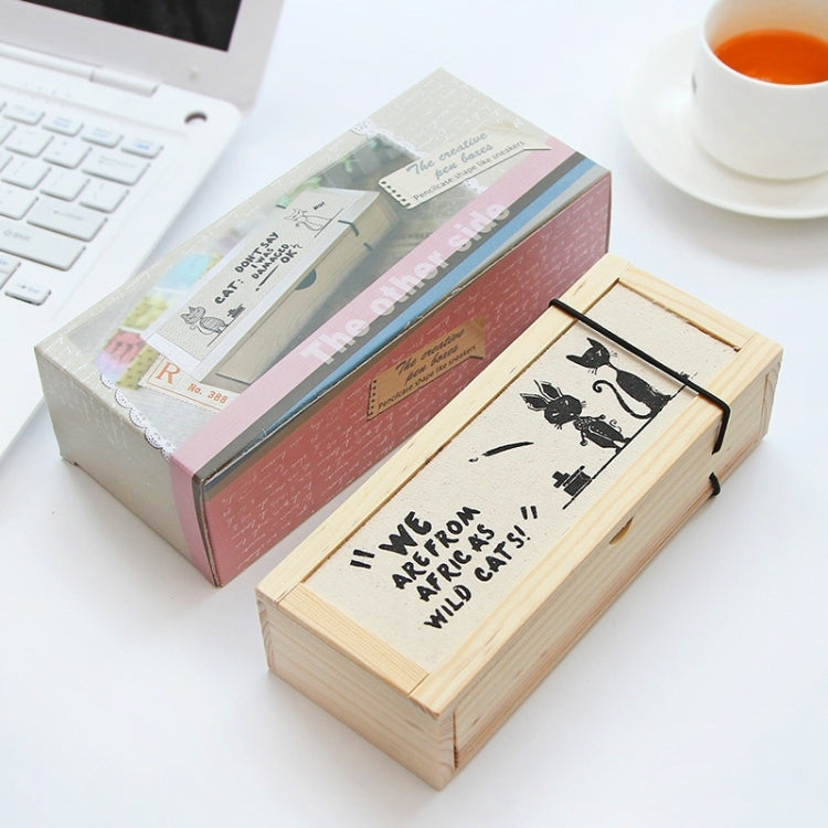 Creative Stationery Wooden Multi-function Simple Cool Cat Stationery Case Pencil Case Storage Box School Office Supplies, Random Pattern Delivery