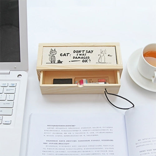 Creative Stationery Wooden Multi-function Simple Cool Cat Stationery Case Pencil Case Storage Box School Office Supplies, Random Pattern Delivery