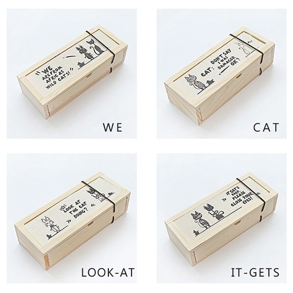 Creative Stationery Wooden Multi-function Simple Cool Cat Stationery Case Pencil Case Storage Box School Office Supplies, Random Pattern Delivery