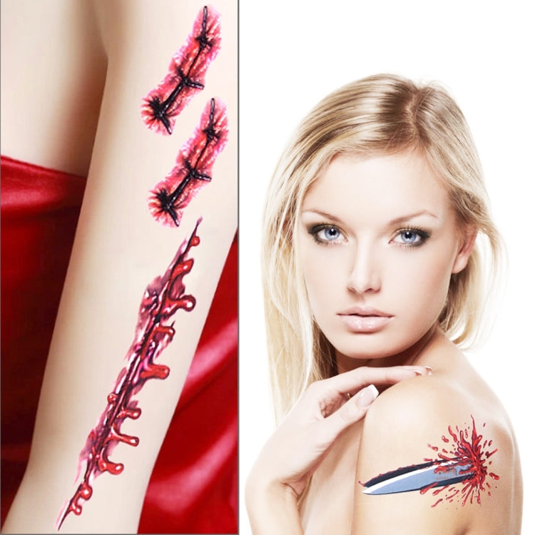 S-045 50 PCS Halloween Terror Wound Realistic Blood Injury Scar Temporary Tattoo Sticker