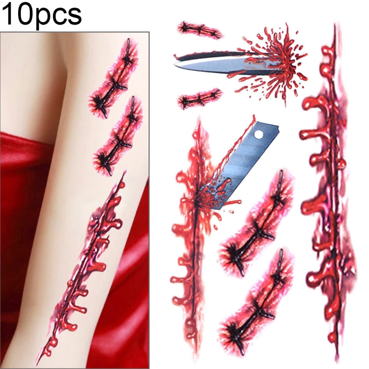 S-045 50 PCS Halloween Terror Wound Realistic Blood Injury Scar Temporary Tattoo Sticker