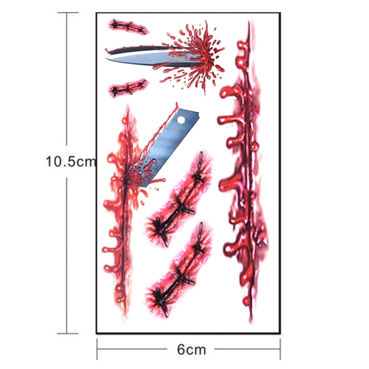 S-045 100 PCS Halloween Terror Wound Realistic Blood Injury Scar Temporary Tattoo Sticker