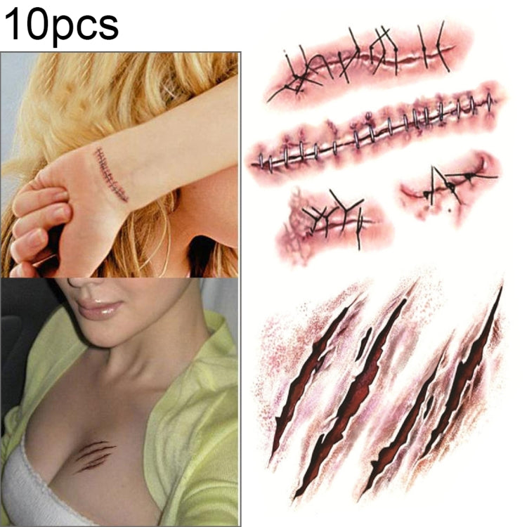 S-165 50 PCS Halloween Terror Wound Realistic Scratches Injury Scar Temporary Tattoo Sticker