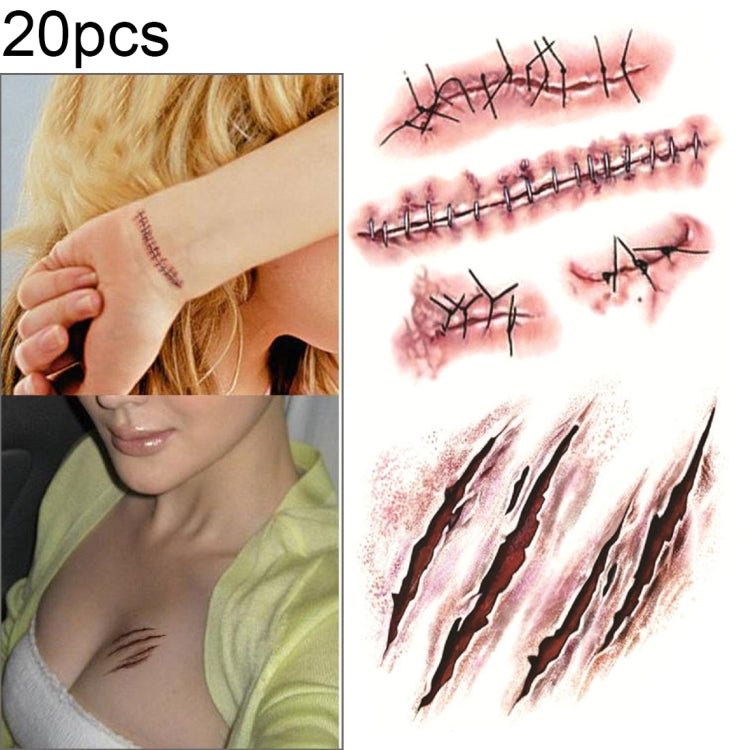 S-165 100 PCS Halloween Terror Wound Realistic Scratches Injury Scar Temporary Tattoo Sticker
