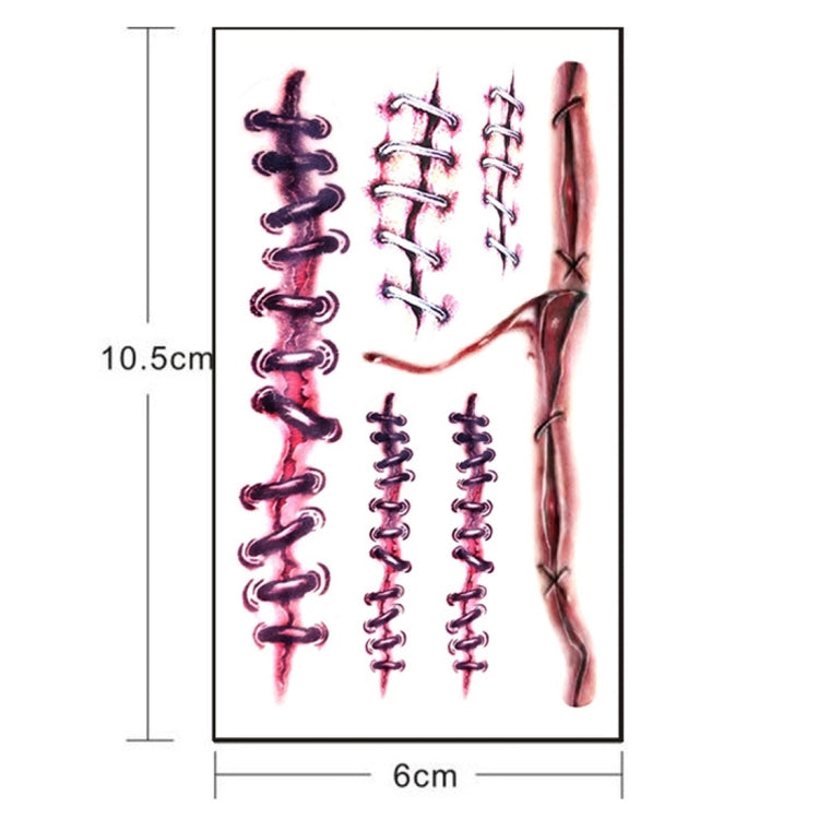S-169 50 PCS Halloween Terror Realistic Wound Injury Scar Temporary Tattoo Sticker
