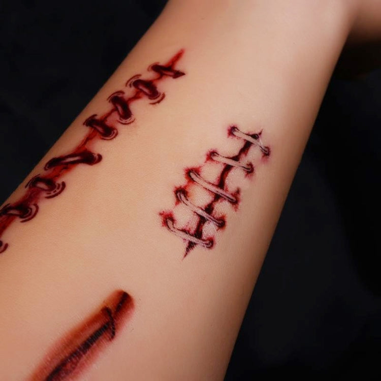 S-169 50 PCS Halloween Terror Realistic Wound Injury Scar Temporary Tattoo Sticker