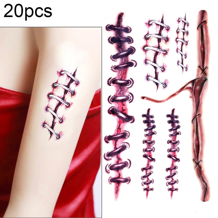 S-169 100 PCS Halloween Terror Realistic Wound Injury Scar Temporary Tattoo Sticker