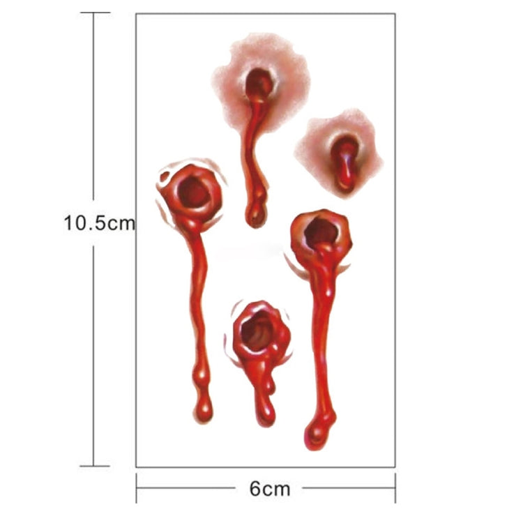 S-251 100 PCS Halloween Terror Realistic Bullet Wound Blood Temporary Tattoo Sticker