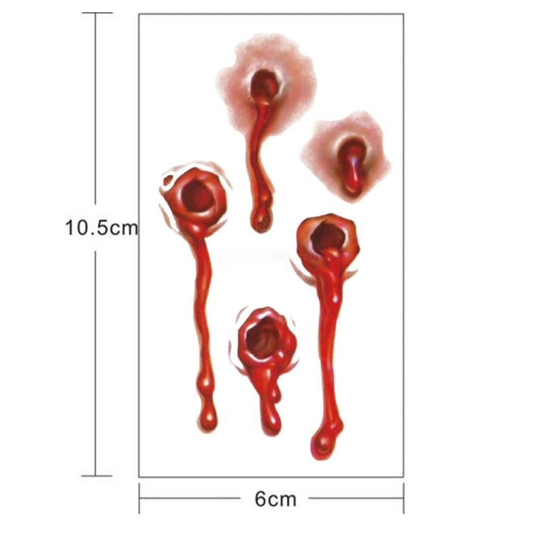 S-251 50 PCS Halloween Terror Realistic Bullet Wound Blood Temporary Tattoo Sticker