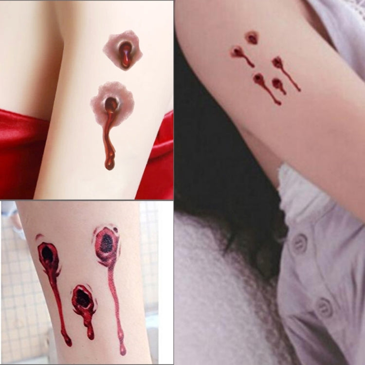 S-251 50 PCS Halloween Terror Realistic Bullet Wound Blood Temporary Tattoo Sticker