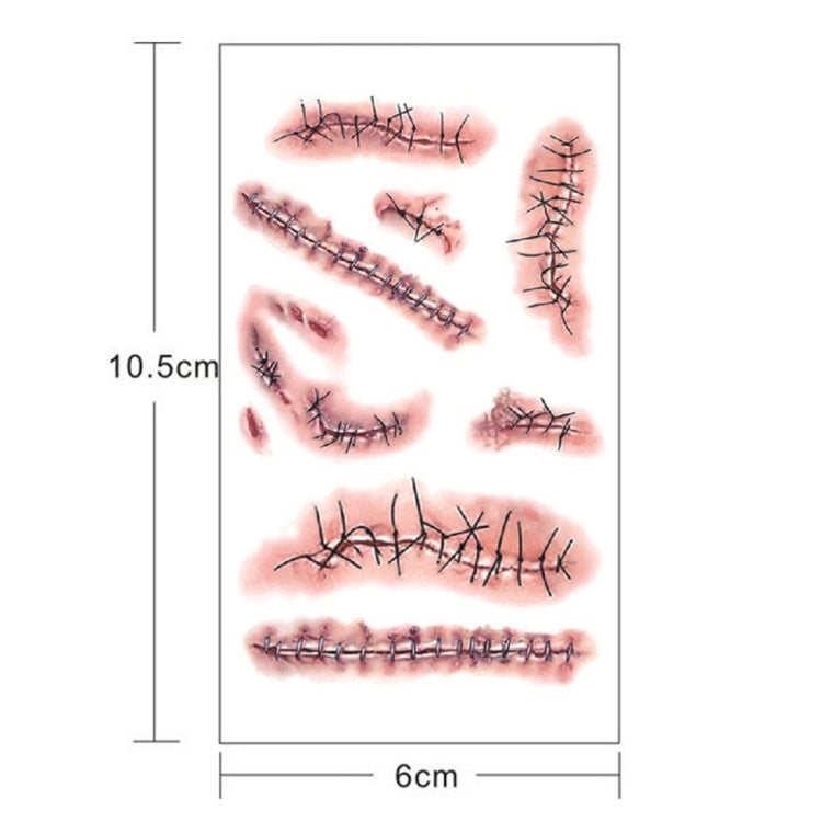 S-263 50 PCS Halloween Terror Realistic Wound Injury Scar Temporary Tattoo Sticker