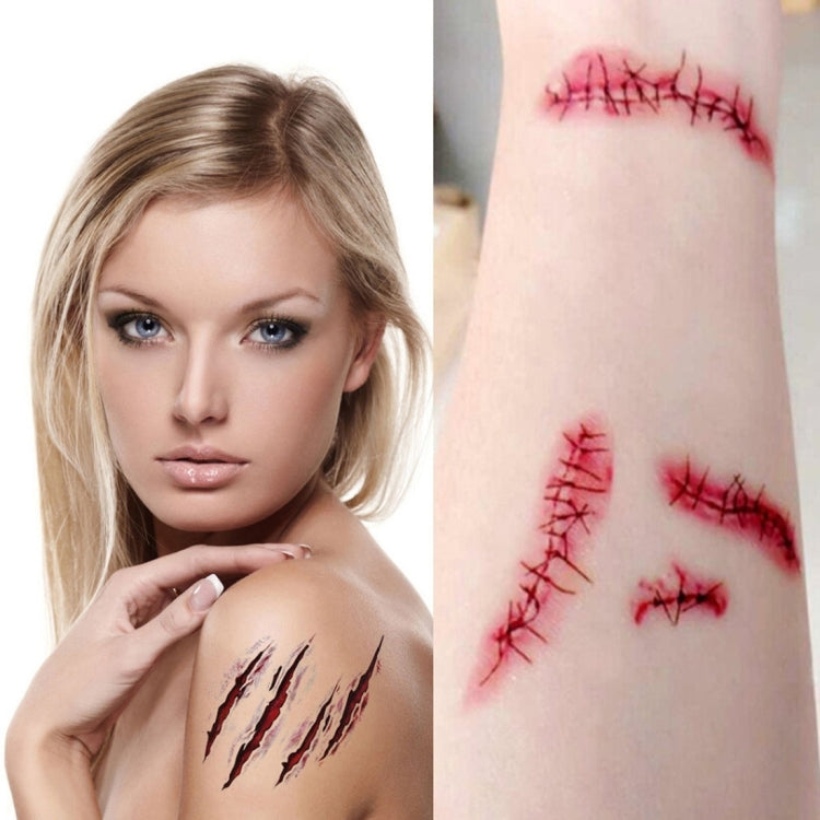 S-263 50 PCS Halloween Terror Realistic Wound Injury Scar Temporary Tattoo Sticker