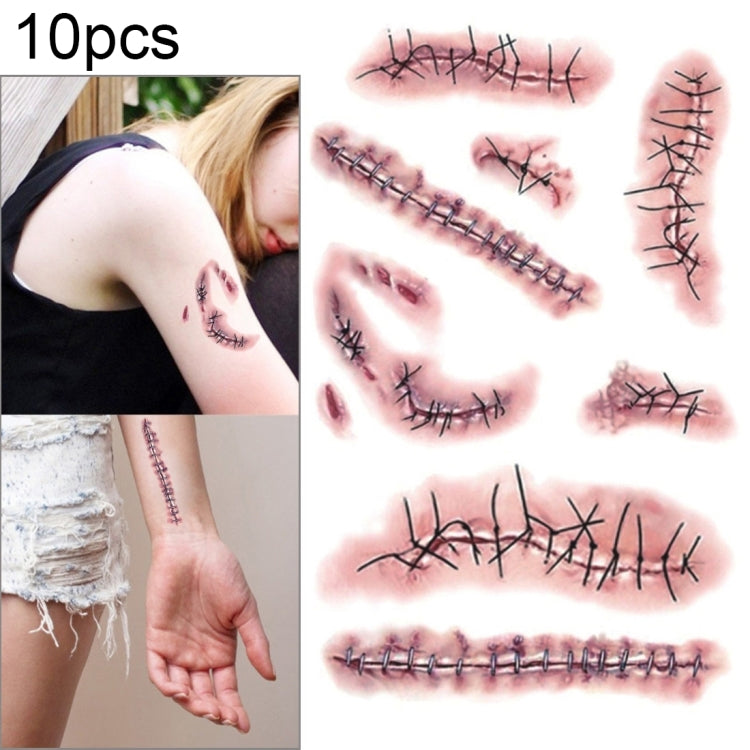 S-263 50 PCS Halloween Terror Realistic Wound Injury Scar Temporary Tattoo Sticker