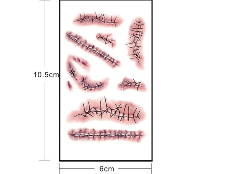 S-263 100 PCS Halloween Terror Realistic Wound Injury Scar Temporary Tattoo Sticker