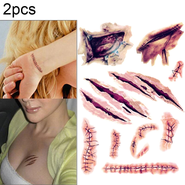V-061 50 PCS Halloween Terror Wound Realistic Scratches Injury Scar Temporary Tattoo Sticker