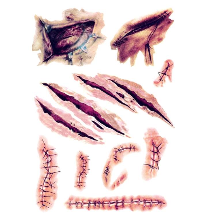 V-061 Halloween Terror Wound Realistic Scratches Injury Scar Temporary Tattoo Sticker