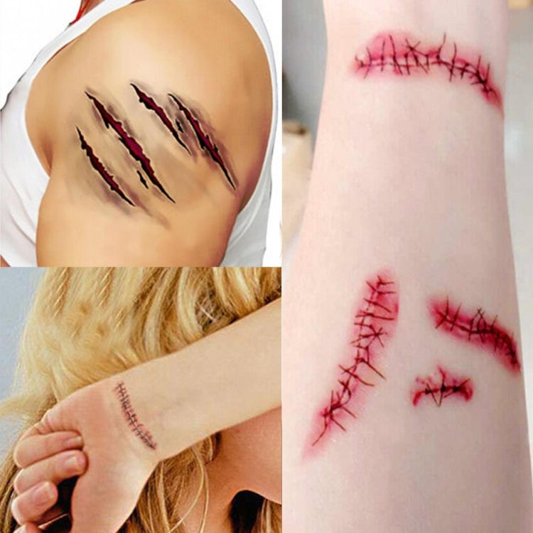 V-061 Halloween Terror Wound Realistic Scratches Injury Scar Temporary Tattoo Sticker