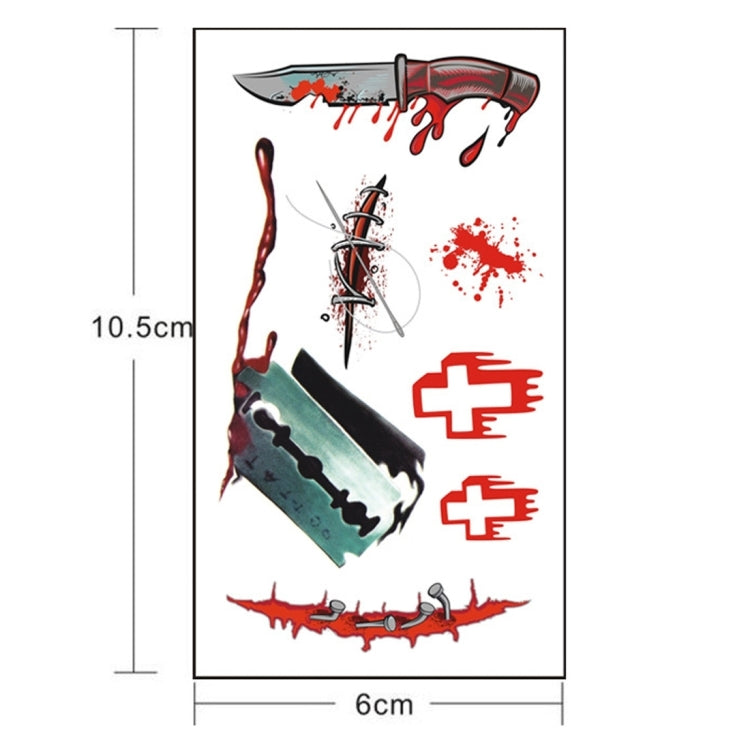 S-299 50 PCS Halloween Terror Wound Realistic Blood Injury Scar Temporary Tattoo Sticker