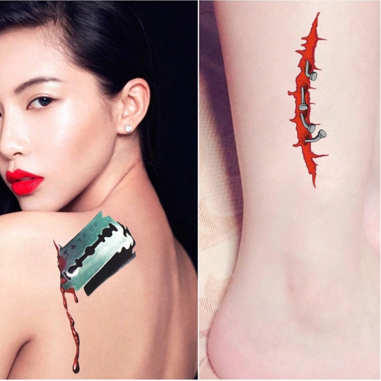 S-299 50 PCS Halloween Terror Wound Realistic Blood Injury Scar Temporary Tattoo Sticker