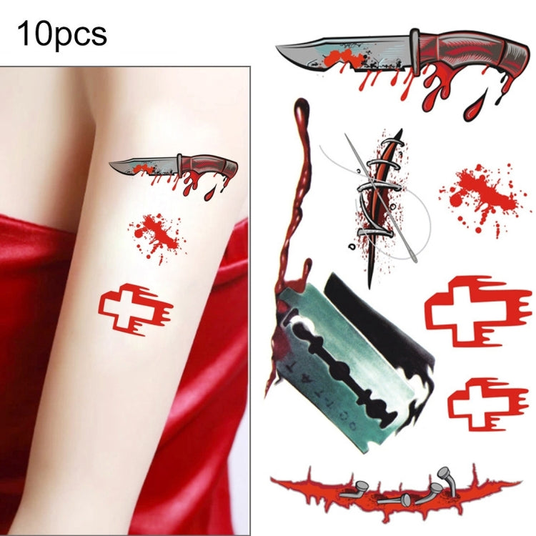 S-299 50 PCS Halloween Terror Wound Realistic Blood Injury Scar Temporary Tattoo Sticker