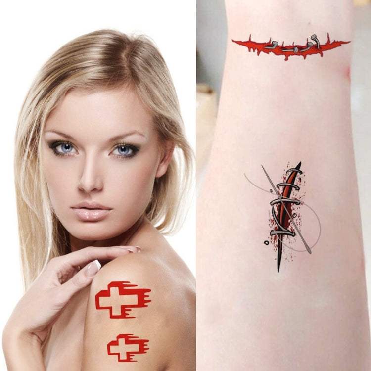 100 PCS S-299 Halloween Terror Wound Realistic Blood Injury Scar Temporary Tattoo Sticker