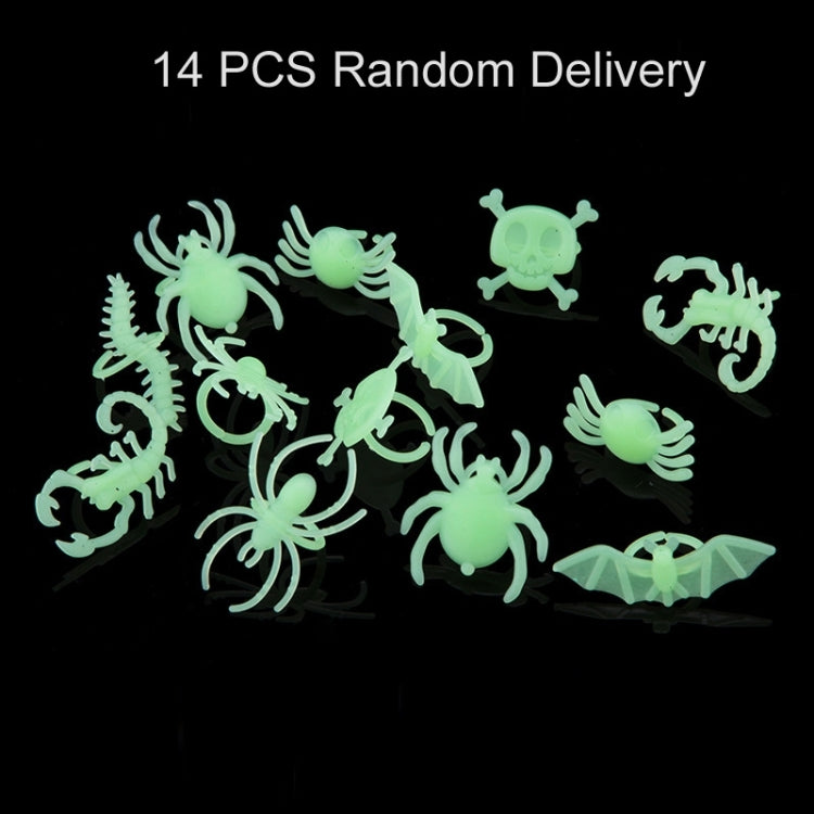 14 PCS Halloween Luminous Bat Spider Insects Ring Decor Props, Random Style Delivery