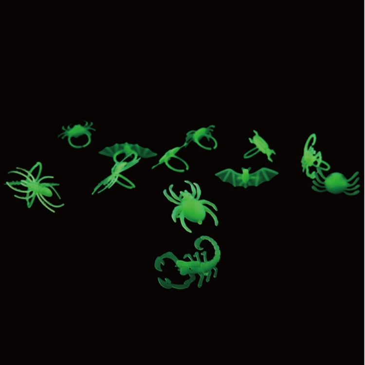 14 PCS Halloween Luminous Bat Spider Insects Ring Decor Props, Random Style Delivery