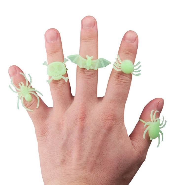 14 PCS Halloween Luminous Bat Spider Insects Ring Decor Props, Random Style Delivery