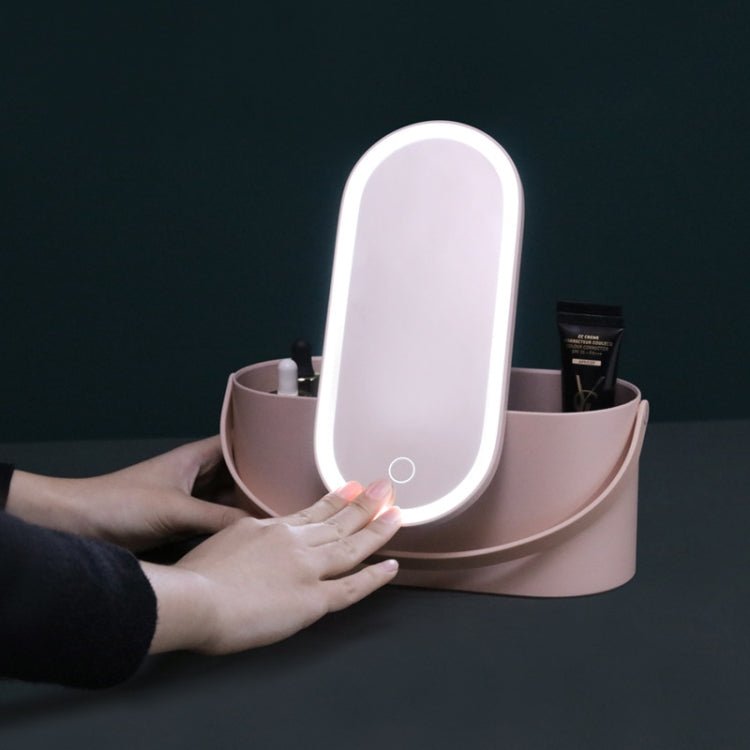 Portable Cosmetic Case Cosmetic Storage Box with Handle & Makeup Mirror & Table Lamp