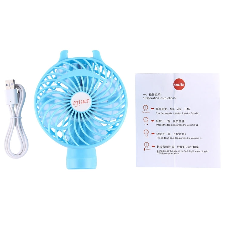Battery Operated Foldable Handheld Mini Fan with 3 Speed Control, Support Bluetooth & TF Card Music Play(Blue)