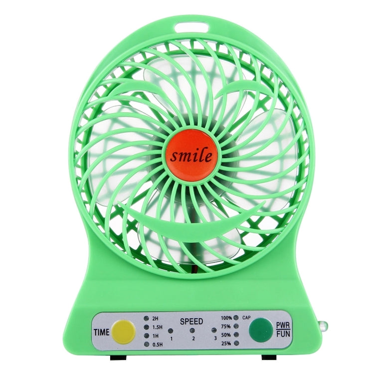 Rechargeable Mini Dual Batteries Fan with 3 Speed Control & Timing Display & Electric Quantity Display & LED Light(Green)
