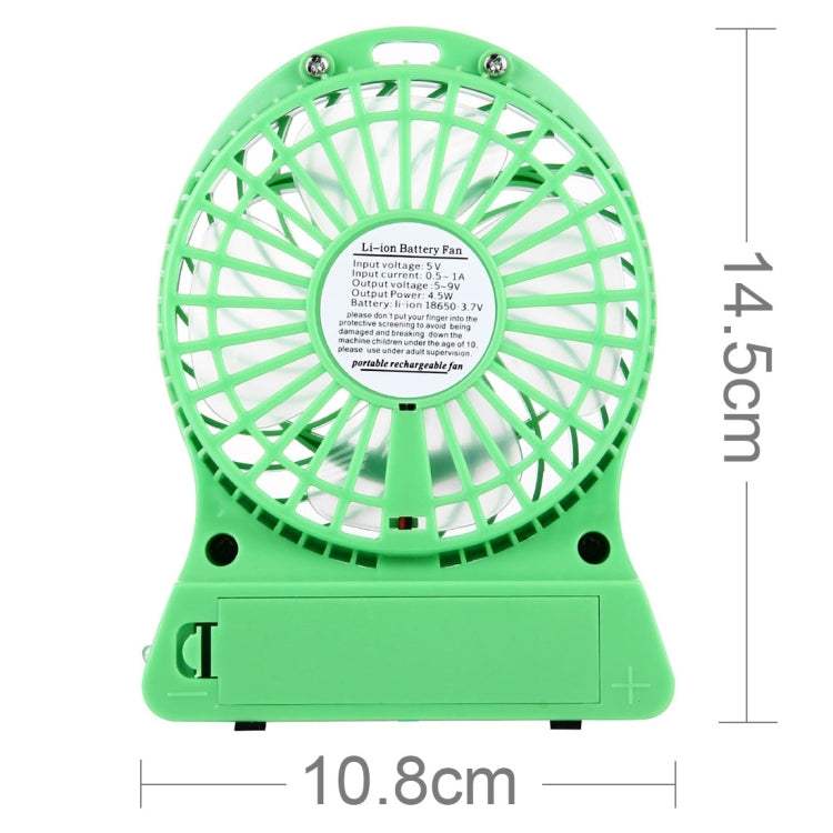 Rechargeable Mini Dual Batteries Fan with 3 Speed Control & Timing Display & Electric Quantity Display & LED Light(Green)