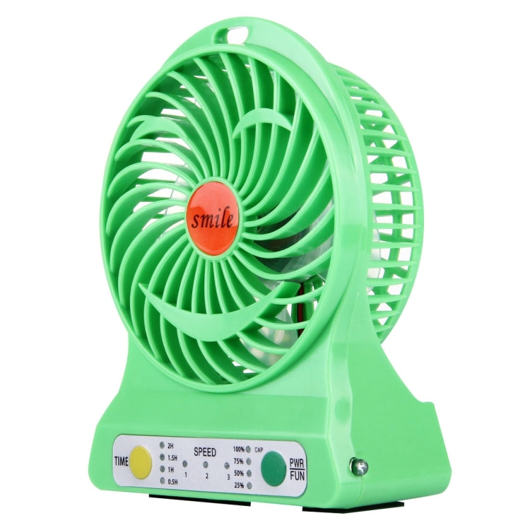 Rechargeable Mini Dual Batteries Fan with 3 Speed Control & Timing Display & Electric Quantity Display & LED Light(Green)