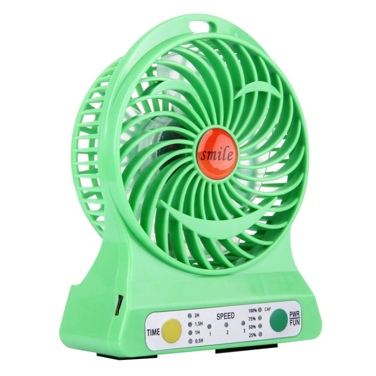 Rechargeable Mini Dual Batteries Fan with 3 Speed Control & Timing Display & Electric Quantity Display & LED Light(Green)