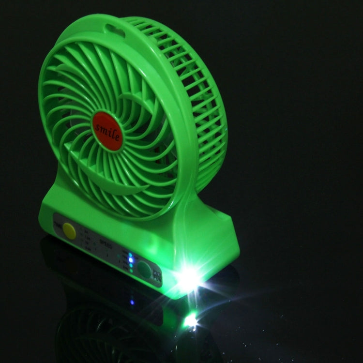 Rechargeable Mini Dual Batteries Fan with 3 Speed Control & Timing Display & Electric Quantity Display & LED Light(Green)
