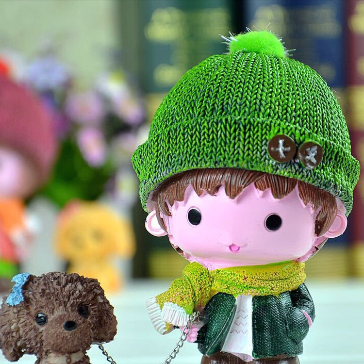 2 PCS Resin Crafts Hatted Couple Lover Dolls Chain Puppy Dog Ornaments Room Car Decoration Gift