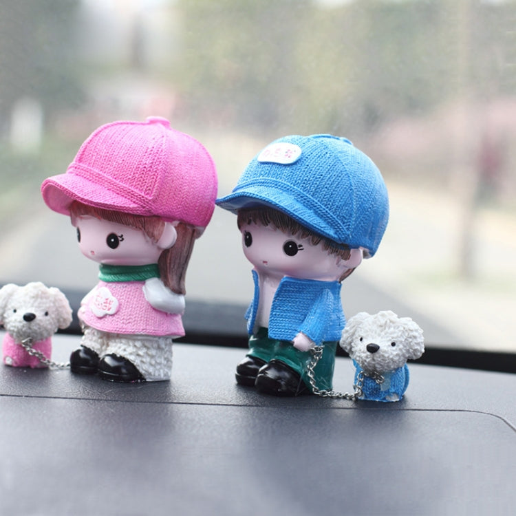2 PCSResin Crafts Hatted Lover Dolls Chain Puppy Dog Ornaments Room Car Decoration Gift, Random Style Delivery