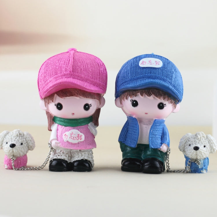 2 PCSResin Crafts Hatted Lover Dolls Chain Puppy Dog Ornaments Room Car Decoration Gift, Random Style Delivery