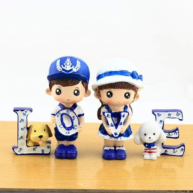 Creative Resin LOVE Navy Puppy Set Dolls Ornaments Wedding Bedroom Decoration Gifts