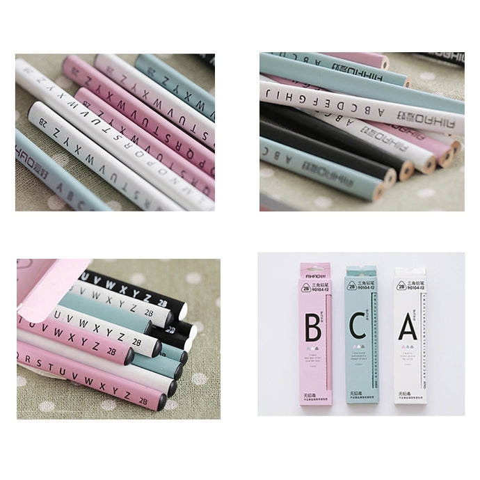 Standard Pencil Black Wood Drawing Pencil 2B Pencil School Stationery Office Supplies English Alphabet Style,Random Color Delivery
