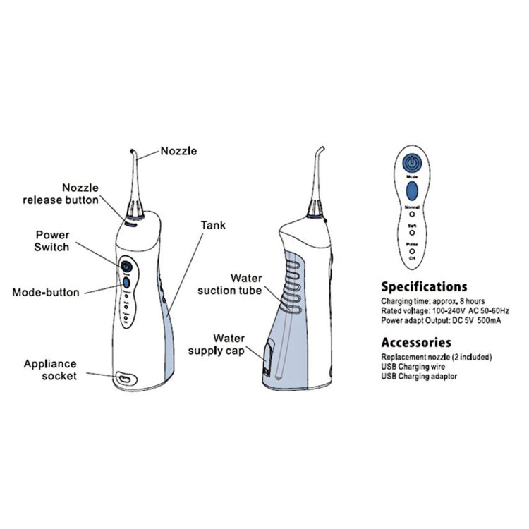 FL-V8 Rechargeable Waterproof Oral Irrigator Dental Gum Care Water Jet Flosser (EU Plug)(Purple)