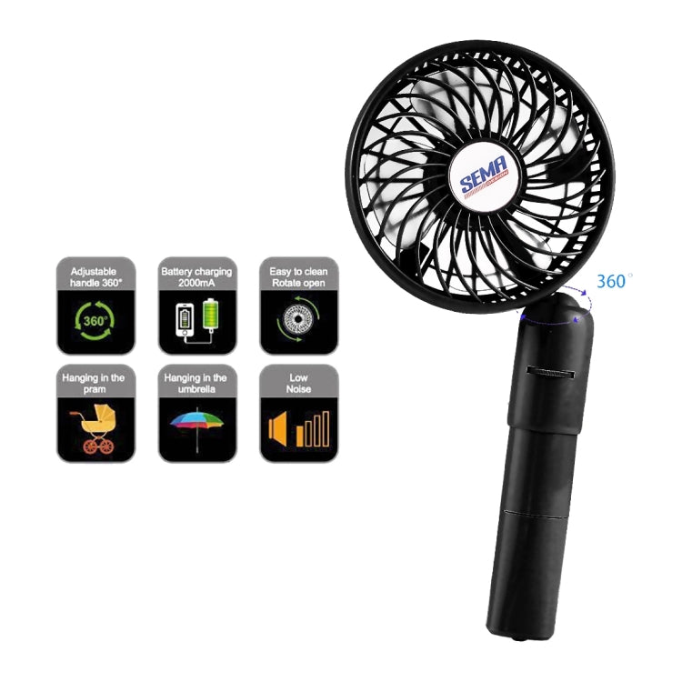 SEMA 360 Degree Rotate Handheld Rechargeable Mini Battery Fan with Charger Function & Lanyard