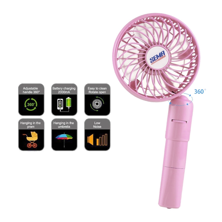 SEMA 360 Degree Rotate Handheld Rechargeable Mini Battery Fan with Charger Function & Lanyard