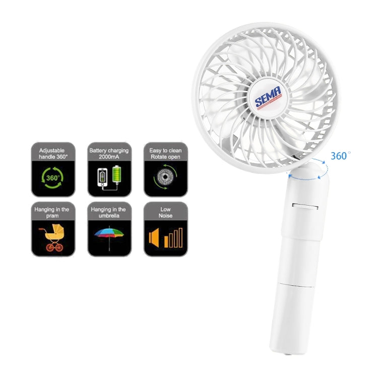 SEMA 360 Degree Rotate Handheld Rechargeable Mini Battery Fan with Charger Function & Lanyard