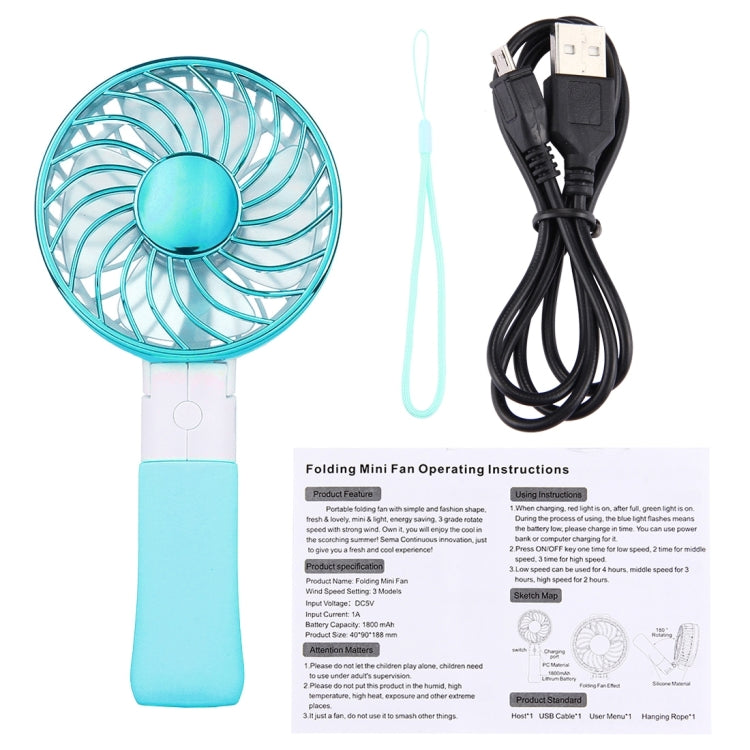 SEMA Foldable Handheld Rechargeable Mini Battery Fan with 3 Speed Control & Lanyard