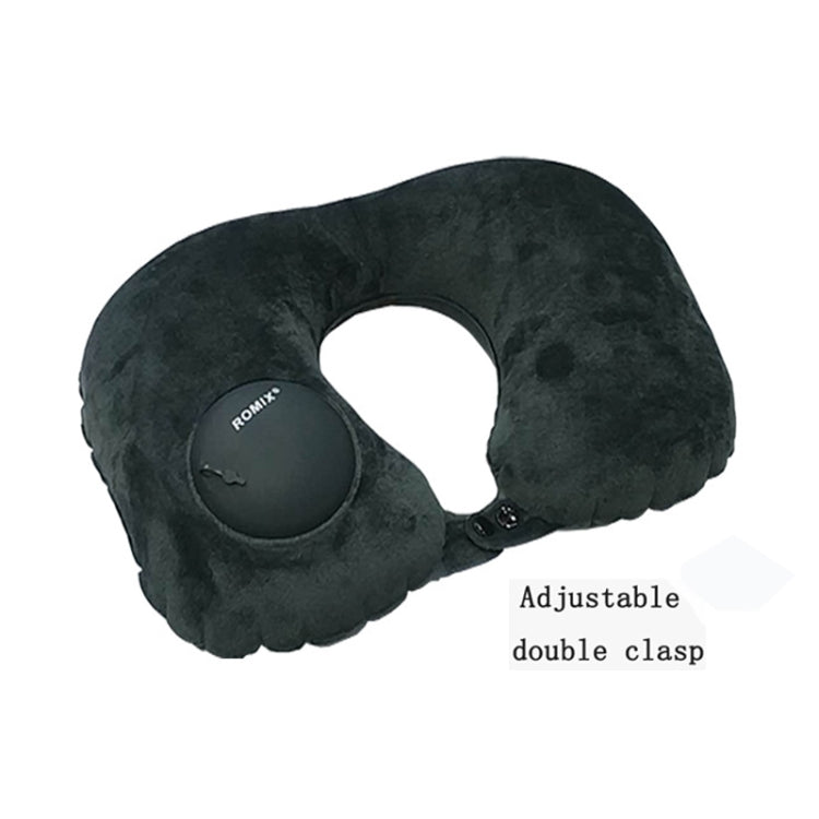 Romix Portable Inflatable Pillow Plus Velvet Press Type Automatic Inflating Travel  U-shape Neck Pillow