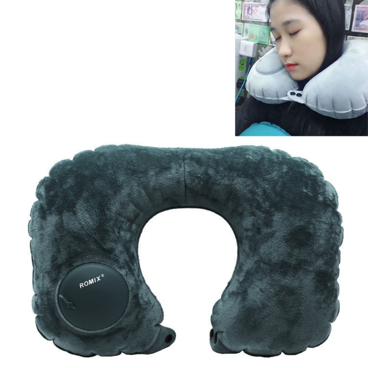 Romix Portable Inflatable Pillow Plus Velvet Press Type Automatic Inflating Travel  U-shape Neck Pillow